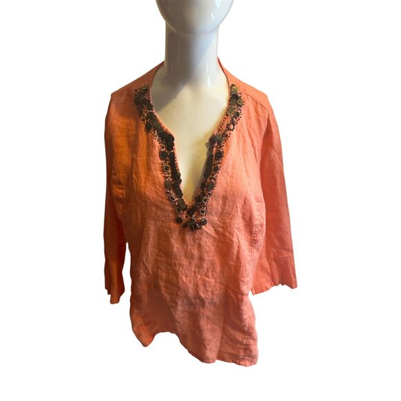 Threads Tunic for Women with Sequins Sz L Deep V Neck Long Sleeves Orange - Picture 1 of 7